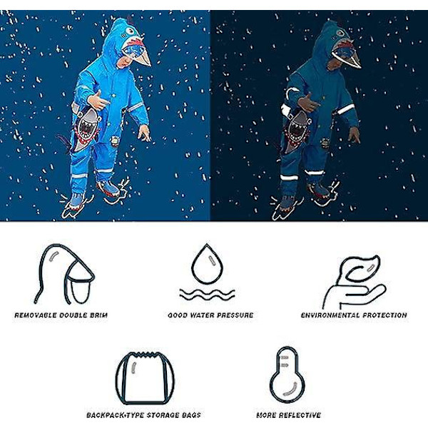 Regndräkt med huva för barn med 3D-tecknad design och reflekterande rand - Lätt unisex regnjacka för utomhusaktiviteter