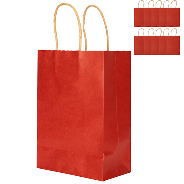 10 stk bærbar festpapirpose enkel handlepose gavepose med håndtak 15 x 8 x 21 cm rød