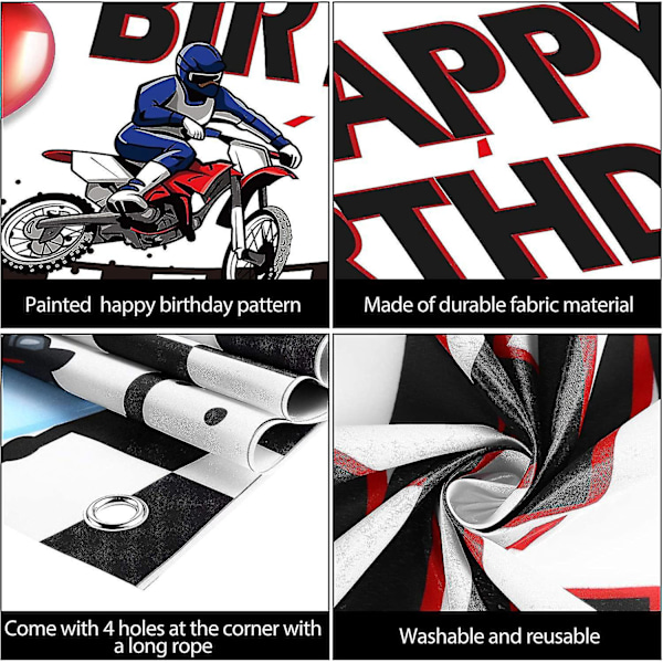 Dirt Bike -juhlakoristeet, Motocross-syntymäpäiväjuhlatarvikkeet, Dirt Bike -kilpa-ajon syntymäpäiväbanneri, taustabanneri, Motocross-kilpa-ajon banneri, Hyvää syntymäpäivää