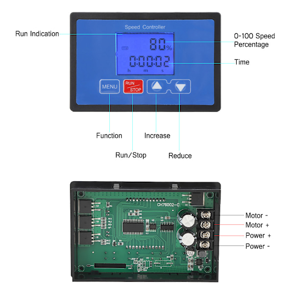 30A 6.5V-55V DC Børstemotor PWM Hastighetskontroller Digital LCD Syklus Kjør/Stopp Timer