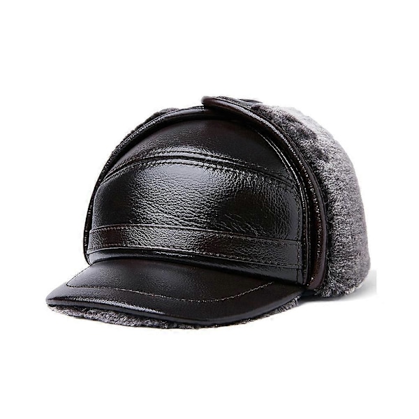 Herr 100% Äkta Kohud Hatt Vinter Varm Utomhus Skydda Öron Äkta Läder Keps För Vinter Varmt Foder (mörkbrun) XL {57-58cm}