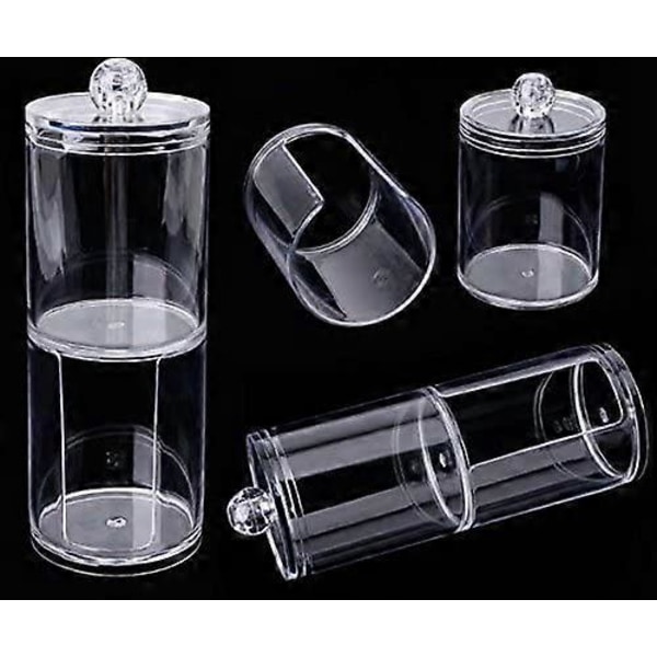 Cylinder Gennemsigtig Vatrondel Vatpinde Make Up Pads Dispenser Holder Organizer Beholder med låg 2 i 1 2 Lag Gennemsigtig Multifunktionel Akryl