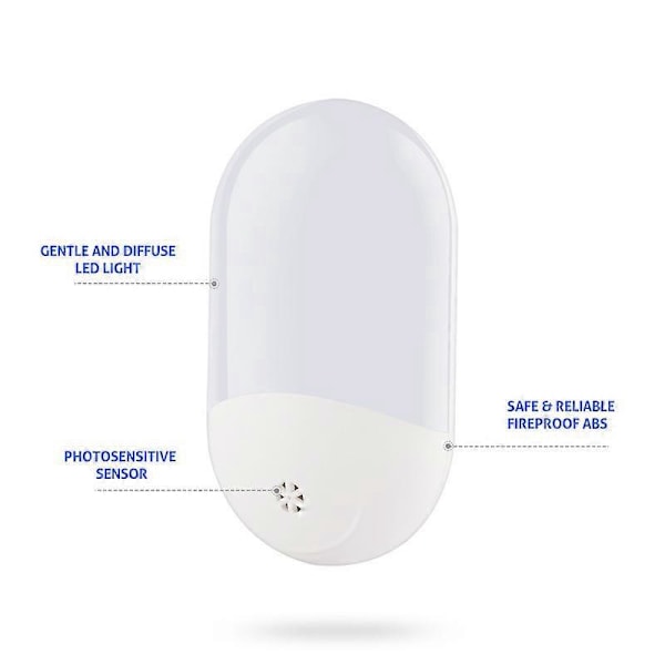 Automatisk Plug-and-Play Natlampe til Børn med Tusmørkesensor, Energibesparende 0,7W Natlampe til Stikkontakt til Børneværelse, Stue, Garage, Varm Hvid