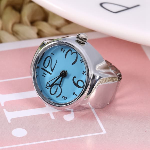 1 stk. Moderigtige Dame Herre Quartz Analog Rund Fingerring Kærlighedsur (Blå)