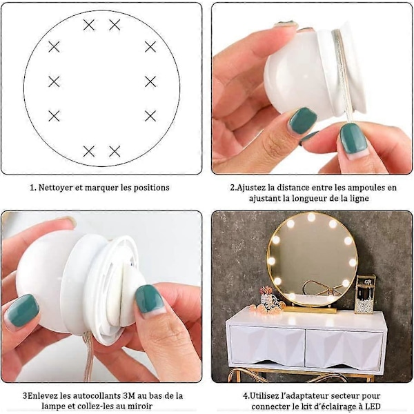 Dww-Lumire de Miroir, 20 Ampuller Hollywood Kit med LED Dimbar Lampa för Sminkspegel Badrum 3 Färger 10 Ljusstyrkenivåer av