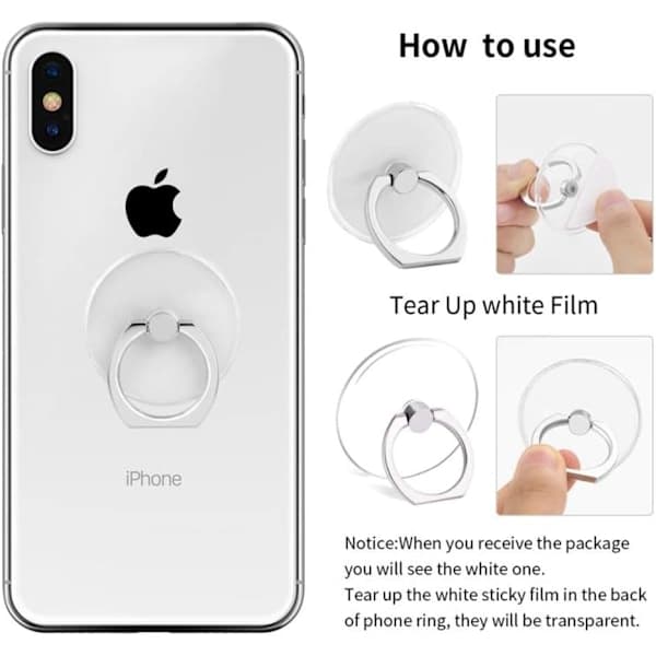 8 stk Mobiltelefon Ringholder Stativ Gennemsigtig Fingergreb Loop 360 Graders Rotation Fingerring Stativ Sort Sølv Guld Rosaguld