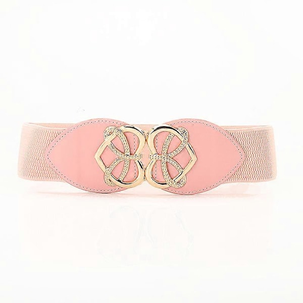 1 Dam Metall Dekoration Sammanflätad Spänne Elastiskt Midjebälte Rosa