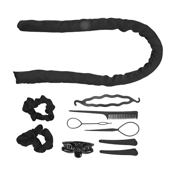 10 stk varmefri krøllestang pandebånd Clips Kam Pull Hårnål Bomuld DIY Curls Roller til Sove Sort