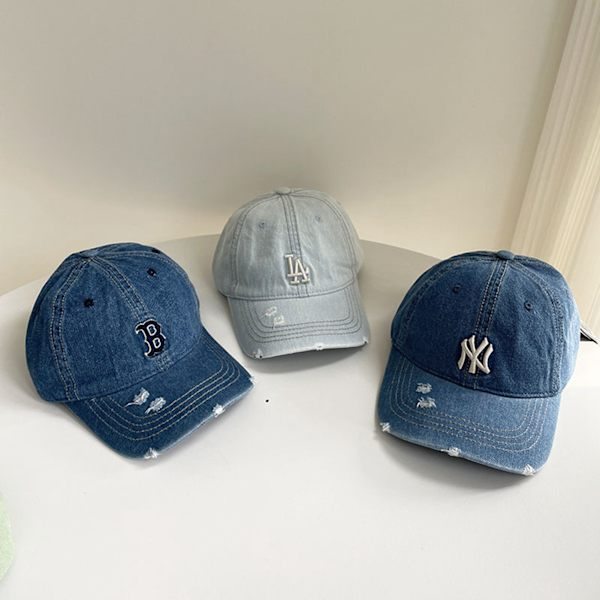 Baseballhatt Broderibokstav Justerbar unisex denim Baseballhatt for vårsommer Mørkeblå B M 22.05-22.83in