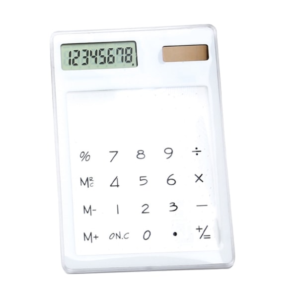 Solar Powered Lommeregner Touch Screen 8-cifret LCD Display Bærbar Transparent Lommeregner til Office School Home Hvid