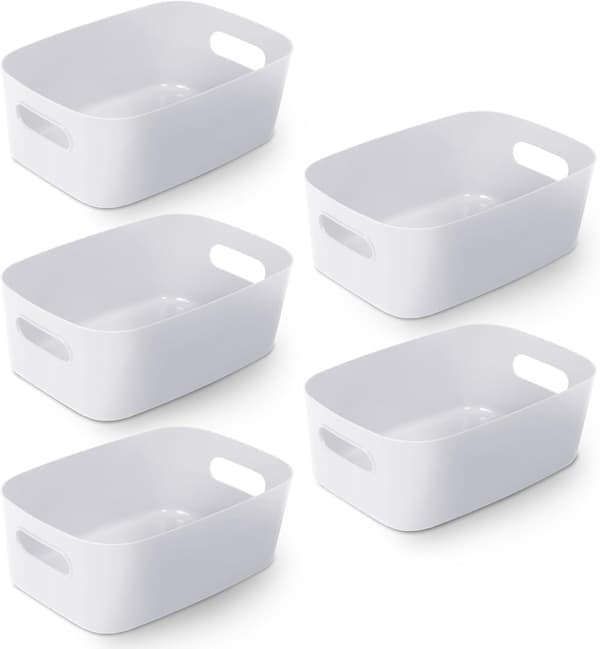 (20,5x 14 x 7 cm) - White plastic storage box - 5 pcs, room organizer, storage basket for home and office, suitable for