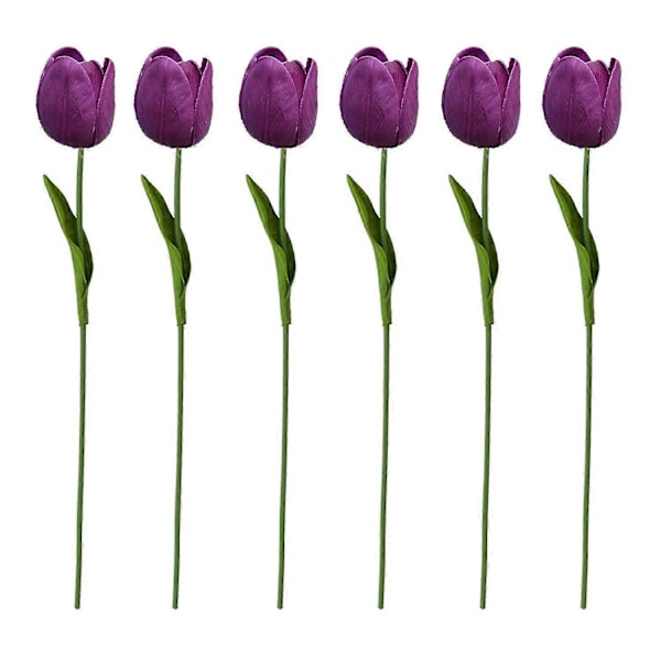 6 stk. Kunstige Tulipaner Blomster Realistiske Smukke Blomsterarrangementer Simulation Tulipaner til Hjem Bryllup Mørk lilla