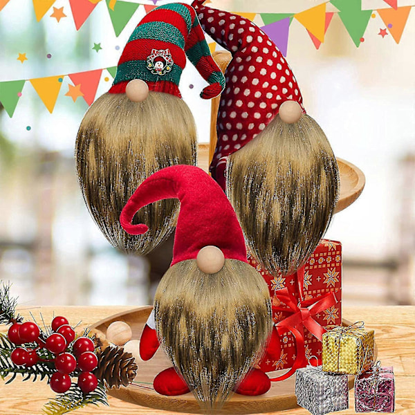 Gnome Perler og Falske Skæg 6 stk./sæt Kunstpels Dværgeskæg Træperle Til Juleplys Gnome Dukke Håndlavet Diy Høj kvalitet Sort