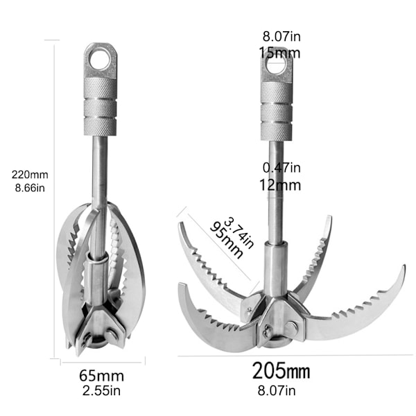 Gripande krok 4 klor rostfritt stål klo karbinhake för utomhusöverlevnad undervattensberg klättring
