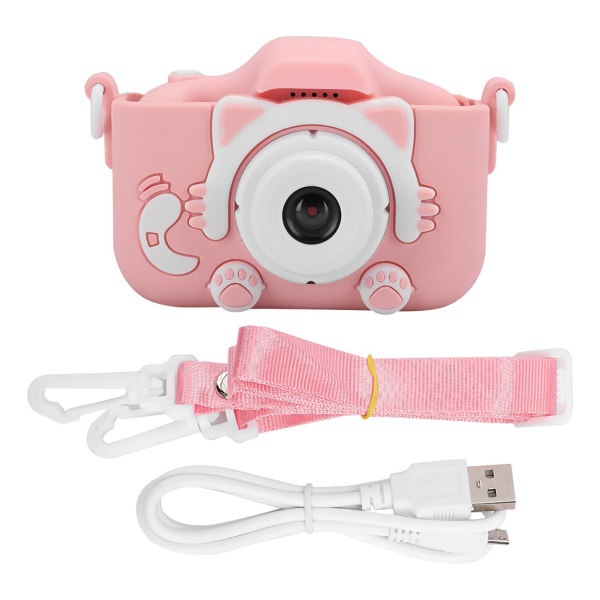 12 MP Mini Cartoon Kitty digitalkameraleke med dobbeltkamera for barn, rosa