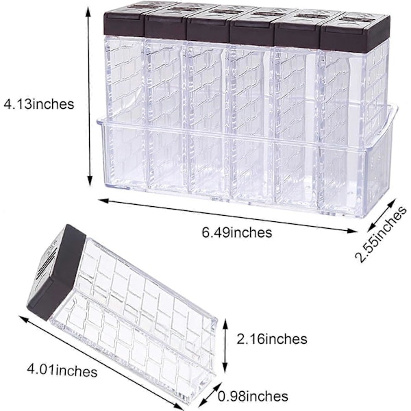 6 Kryddburkar, Transparent Kryddströare i Plast, Kryddlåda, Kryddflaska med Bricka, Set med 6 Kryddbehållare för Kök BBQ