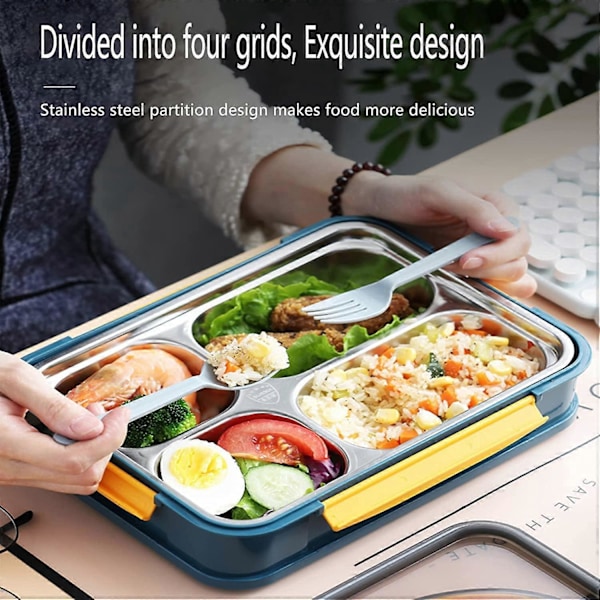 Bento Box Børns Madkasse - Ultra Lille Opdelt Rustfrit Stål Snackbeholder - 4 Dele til 57 ml Nødder Kød Ost Finger Mad Rustfrit Stål Låg Gr
