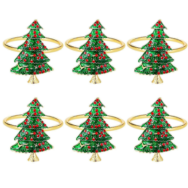 6 st Emaljerade Julservettringar Eleganta Julgranar Renar Snöflingor Servetthållare Jul Bröllopsfest Bordsdekoration G