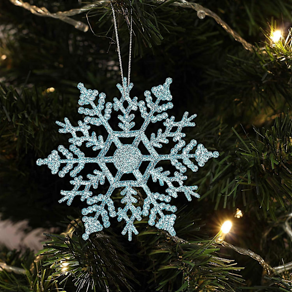 Plast Glitter Snøfnugg Ornamenter for Juletre Nyttårsfest Dekorasjoner, 10 cm, 24 Stykker (blå)