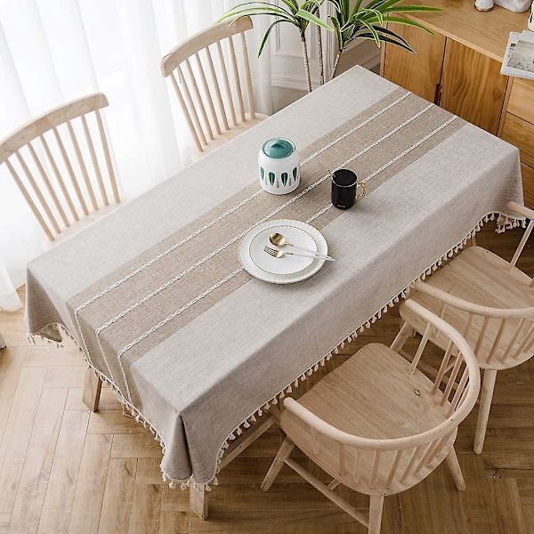 Beige linne rektangulär vintage duk - 140x180cm