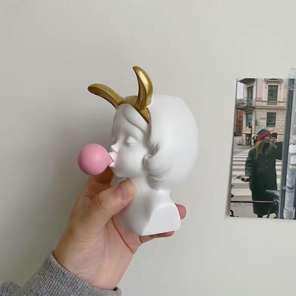 Skrivbordsblomvas Harts Sminkborste Penna Dekorativ Staty Hållare Organizer för Rum Blås Bubbla Flicka
