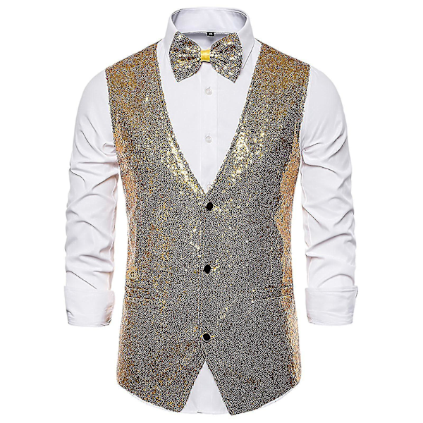 Stilfuld Sequin Casual Vest til Mænd S Guld