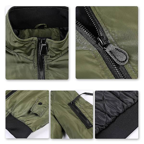 Miesten yksivärinen paksu lämmin rento bomber-takki vihreä 2XL