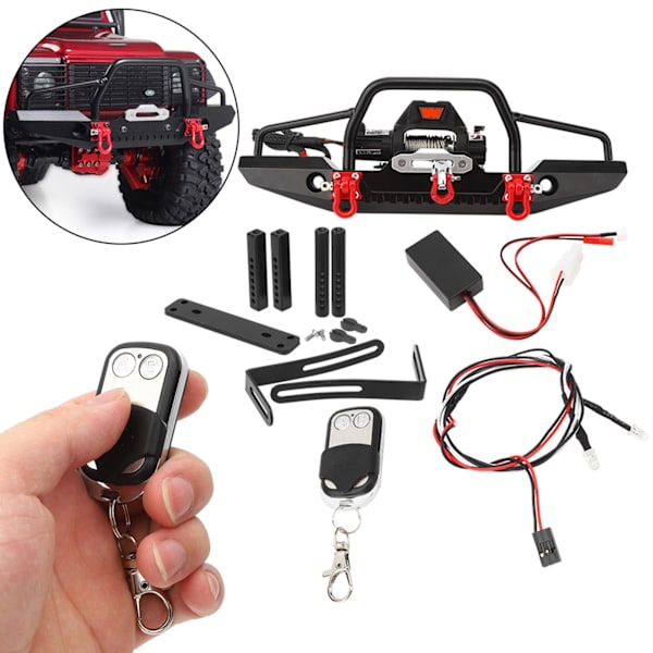 Metall främre stötfångare med 2LED ljus vinsch fjärrkontroll Passar för TRX4 SCX10 RC bil