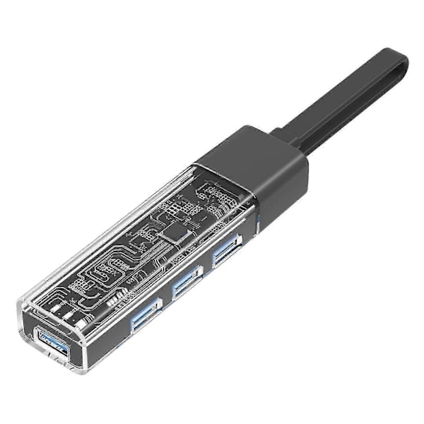 4-in-1 Hub -telakointiasema, läpinäkyvä kuorirakenne, 4 porttia, kompakti koko, kaksois-USB-C-jatke, tietokonetarvikkeet, musta