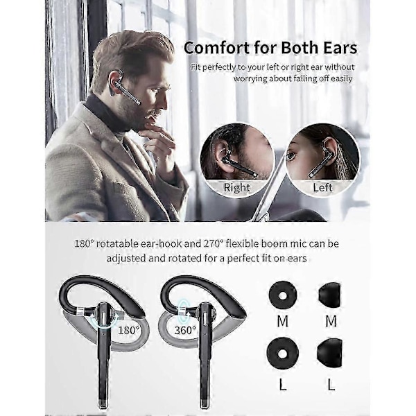 Trådløst Bluetooth Headset Håndfrit Enkelt Øre Hovedtelefon Støjreducerende Mikrofon kompatibel med Kontor/D