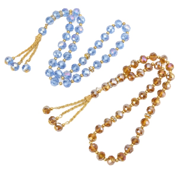 2 stk Bønneperler Miniblå Champagnefarge 33 perler Muslim Tasbih med Sapcer-perler til daglig dekorasjonsgave
