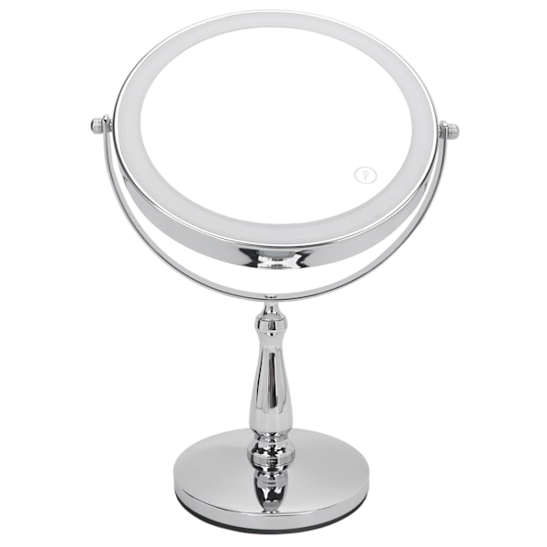 8-tums LED-sminkspegel Dubbelsidig beröringsbrytare 360° rotation Upplyst 3X förstoringsspegel ljus silver