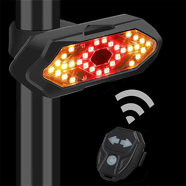 Pyörän takavalo vilkkuilla, varkaudenestohälytyksellä, sähkökellolla ja automaattisella jarruvalolla, USB-ladattava kaukosäätimellä