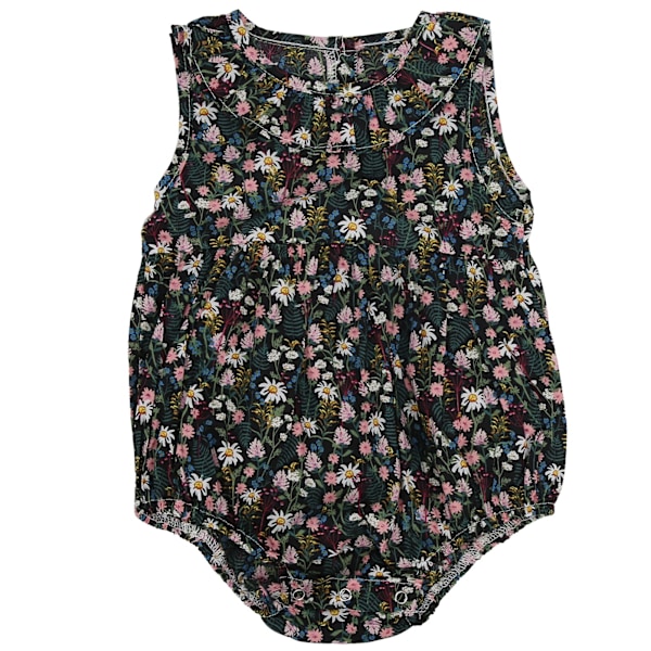 Newborn Baby Floral Jumpsuit Summer Sleeveless Lapel Bodysuit for Infant Baby ClothingBlack 90cm