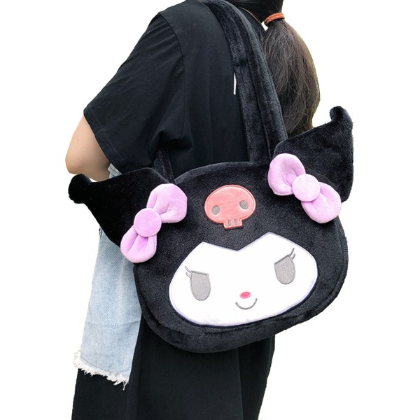 Høst Vinter Plysj Underarm Bag Søt Myk Jenter JK Uniform Fluffy Skulder Bag Kvinner Tote Svart Kanin