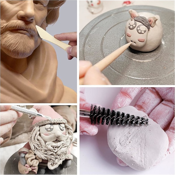 30-delers leire keramikkverktøysett med skulpturverktøy i tre og rustfritt stål for gjør-det-selv-keramiske håndverk og nybegynnere