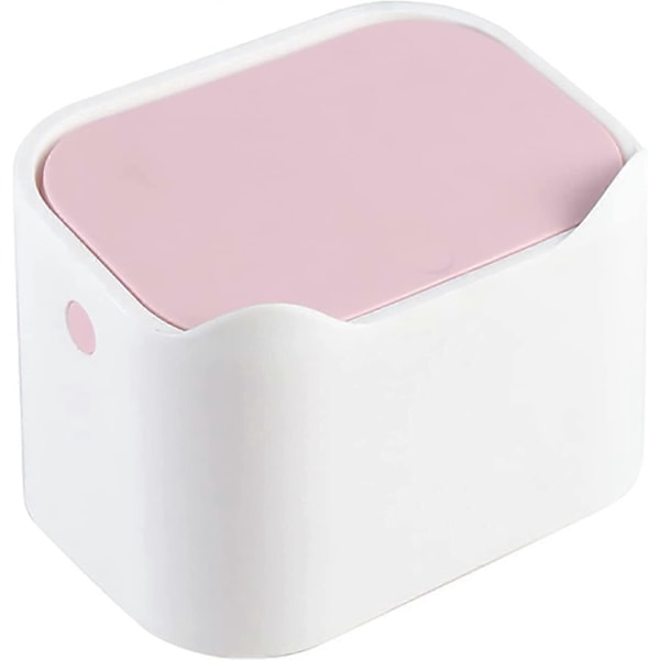 Liten Bordsbehållare för Skräp, Portabel Mini Bordsbehållare, Trycklock, Skrivbords Tissue Box Hållare för Hemmakontor Kök Sovrum Badrum Bil Vit