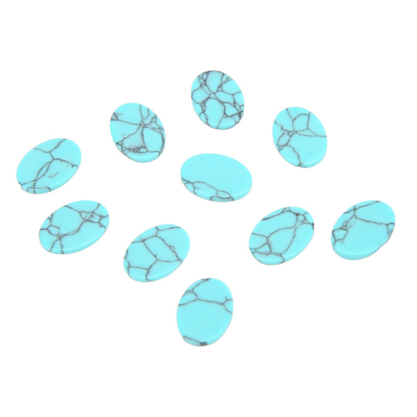 10 stk. flade turkise sten Oval blank glans udseende DIY smykkesten flad turkis til øreringe armbånd vedhæng påfugleblå 12x16mm(WxL)