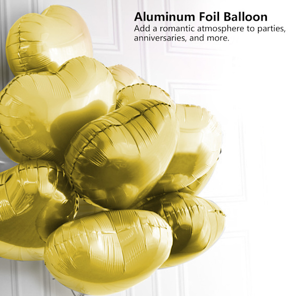 10 stk. 10\" Hjerte Aluminiumfolie Balloner Fest Bryllup Fødselsdag Dekoration (Guld)