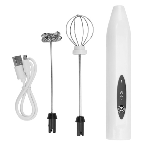 Handhållen elektrisk mixer USB-laddning halkfri handtag elektrisk mixer mixer med 2 omrörningshuvuden för hushållskakaffär vit