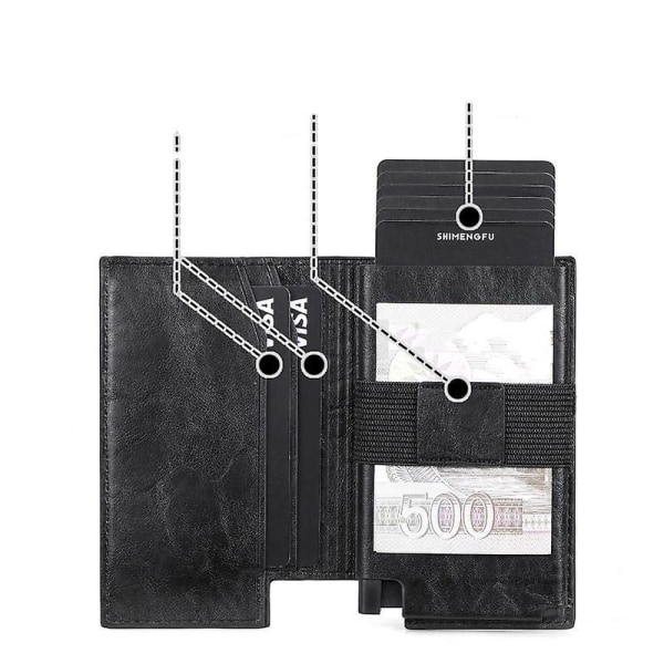 RFID læder pop-up tegnebog til mænd med 3 kortpladser og regningsrum