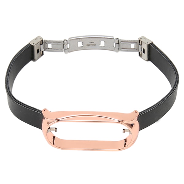Ruostumattomasta teräksestä valmistettu PU-nahkahihna case Watch vaihtotarvike, joka sopii Mi Band 7:lle musta ja kulta