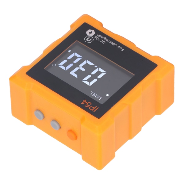 IP54 Vinkelmåler 4x90° LCD Digital Display 4 Side Stærk Magnetisk Vinkelmåler Inclinometer 360° 1300mAh Orange