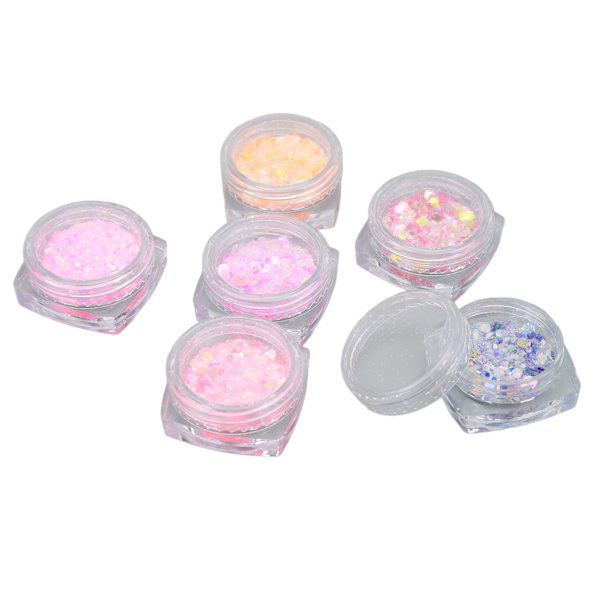 6 stk Nail Glitter Powder Set Lysende dekorative paljetter Kunstforbedringer for gjør-det-selv manikyr