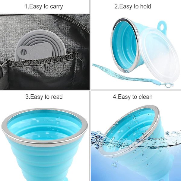 Set med 2 hopfällbara resekoppar i silikon med BPA-fria plastlock - Bärbara infällbara muggar för utomhusaktiviteter som picknick, camping och vandring