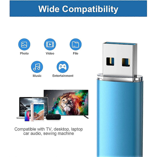 2-pack 64GB USB 3.0 Flash Drive Hög Hastighet 64G USB-minne Minnessticka Jump Drive 64G USB-enhet Zip Drive för PC-laptops, surfplattor, TV-apparater, bilstereo (Blå)