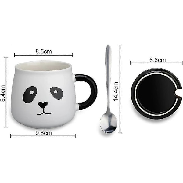Kreativ håndmalet panda keramikkrus sødt tegneserie morgenmad vandkop krus med låg ske par fødselsdagsgave, med 3D panda låg og ske, 414 ml (14 oz)