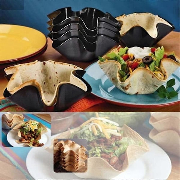 Tortilla Maker Nonstick Taco Skål Maker Salat Skål Kulstofstål Bageforme Til Køkken 4 stk - Sort Juni 6.15