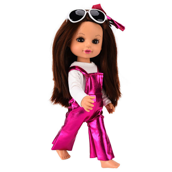 14 tum/35 cm Baby Girls Doll Poseable Fashion Glitter Vit Race Lavendel Overaller med Solglasögon
