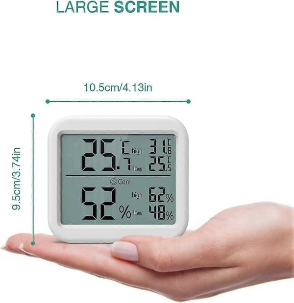 Digital termohygrometer, stor LCD-skærm, termohygrometer med min/max-registrering, tænd/sluk, komfort